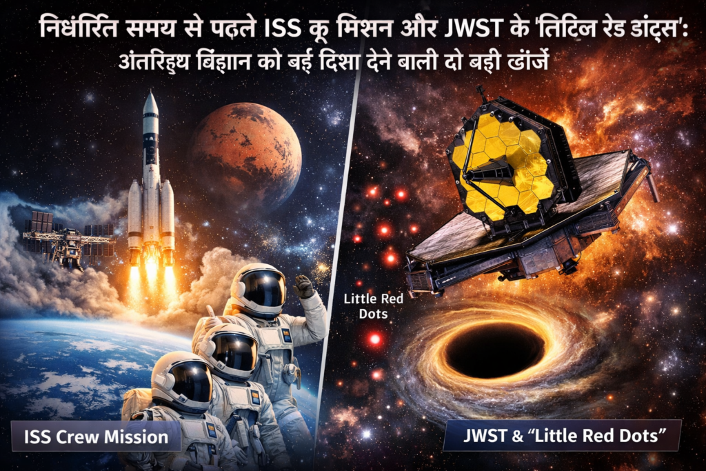 ChatGPT Image Feb 9 2026 03 24 01 PM निर्धारित समय से पहले ISS क्रू मिशन और JWST के “लिटिल रेड डॉट्स”: अंतरिक्ष विज्ञान को नई दिशा देने वाली दो बड़ी खोजें